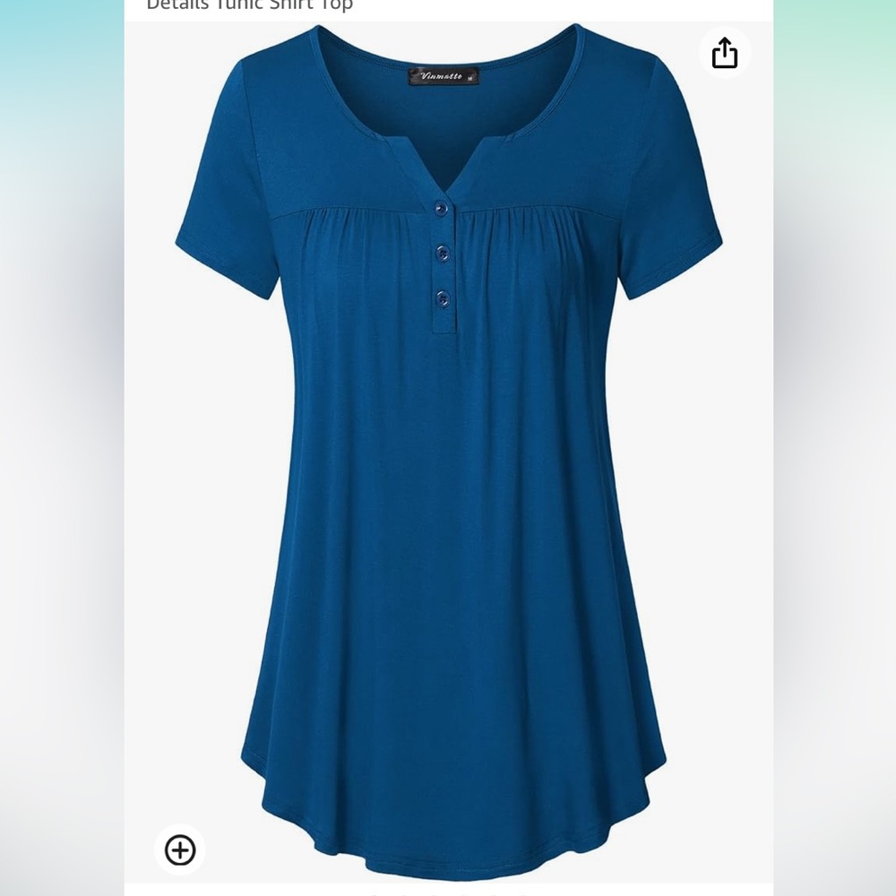 Vinmatto Women's Short Sleeve Henley V Neck Pleated Button Details Tunic XL grey